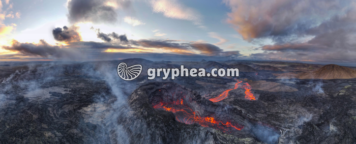Volcanisme actif - Eruption volcanique (Fagradalsfjall 2021-07-10) - vue panoramique 180° - gryphea.com